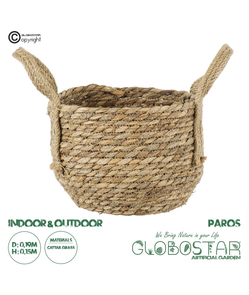 GloboStar® Artificial Garden PAROS 20275 Διακοσμητικό Πλεκτό Καλάθι - Κασπώ Γλάστρα - Flower Pot Μπεζ Φ19cm x Υ15cm